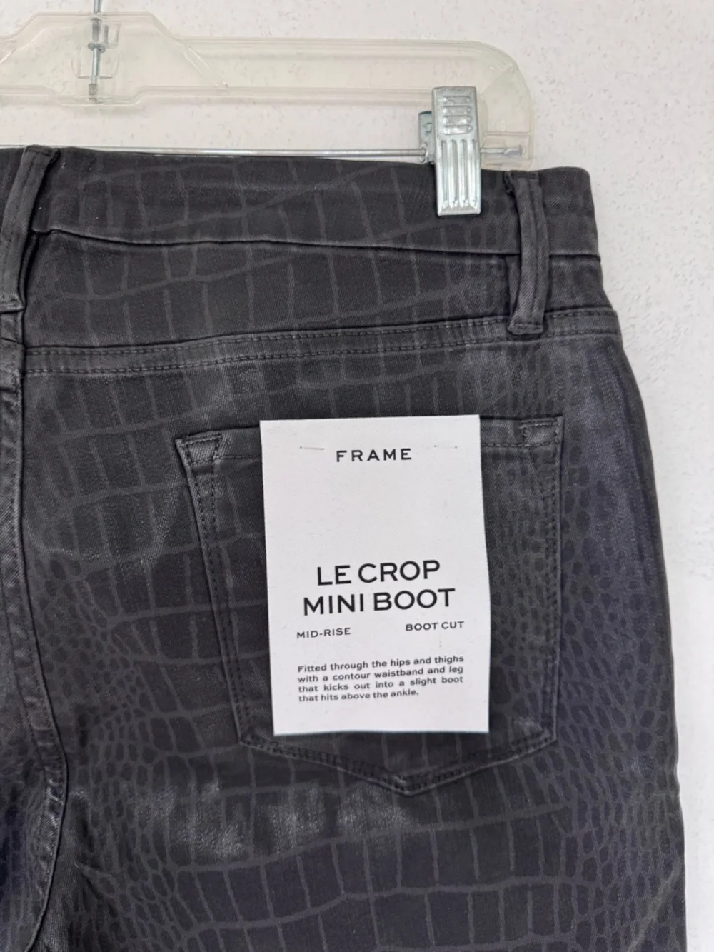 Frame Le Cropped Mini Boot Noir Croc Coated Black Jeans size 32 NWT NEW - Picture 10 of 11